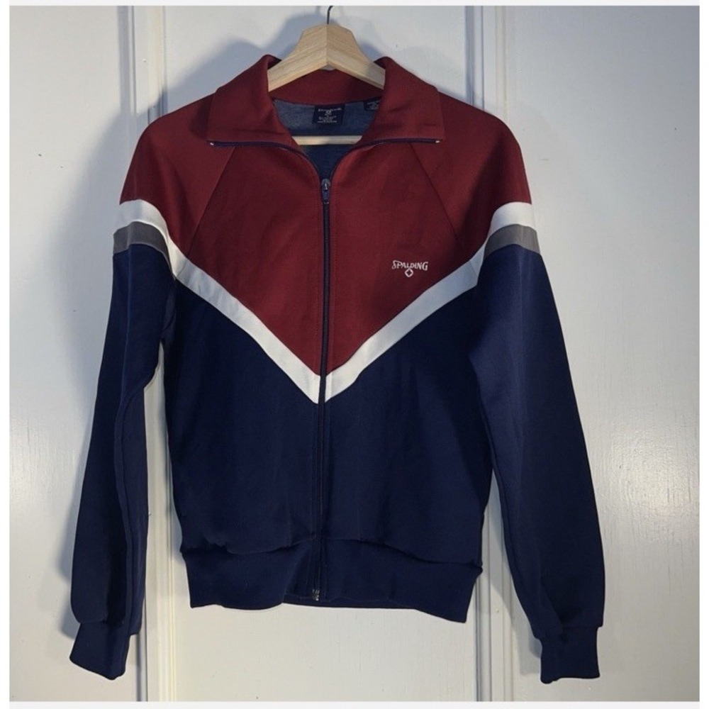 Vintage Spalding Men's Track Jacket Size M Blue and Red Full Zip